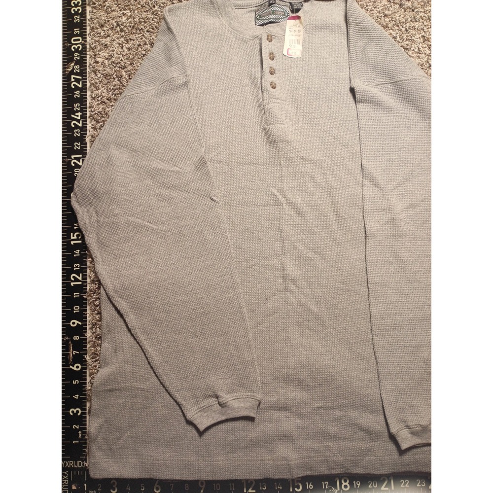 Point Zero Mens XL Grey Waffle Knit Cotton Long Sleeve Henley Thermal Shirt NWT